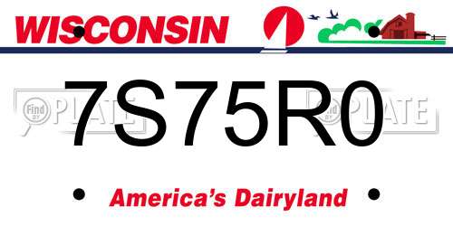 7S75R0 Wisconsin License Plate
