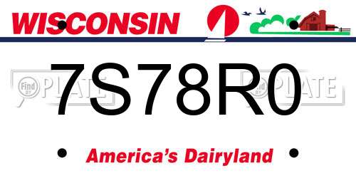 7S78R0 Wisconsin License Plate