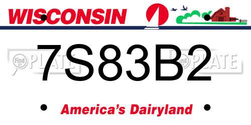 7S83B2 Wisconsin License Plate