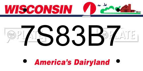7S83B7 Wisconsin License Plate