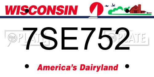 7SE752 Wisconsin License Plate