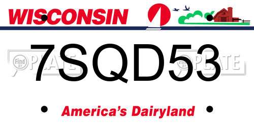 7SQD53 Wisconsin License Plate