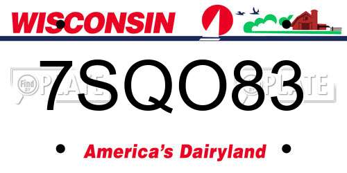 7SQO83 Wisconsin License Plate
