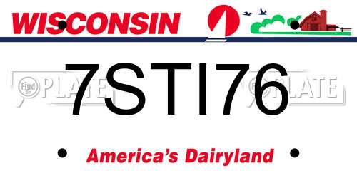 7STI76 Wisconsin License Plate