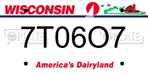 7T06O7 Wisconsin License Plate