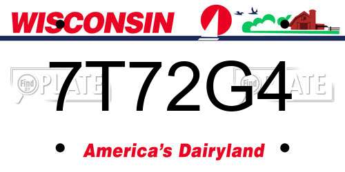 7T72G4 Wisconsin License Plate