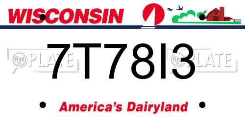 7T78I3 Wisconsin License Plate