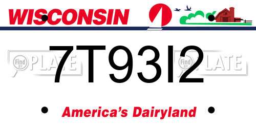 7T93I2 Wisconsin License Plate