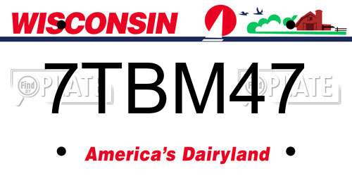 7TBM47 Wisconsin License Plate