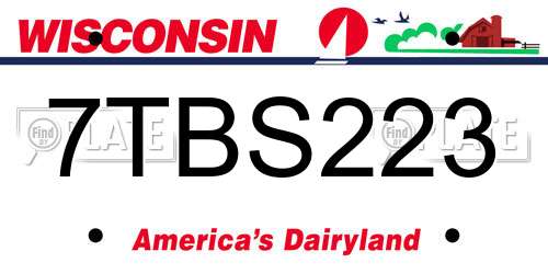 7TBS223 Wisconsin License Plate