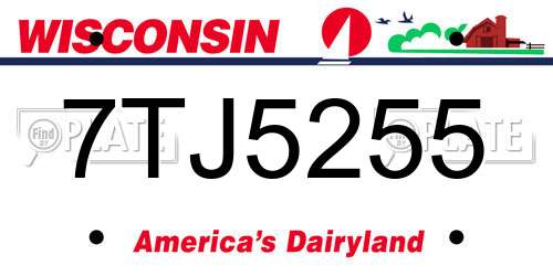 7TJ5255 Wisconsin License Plate