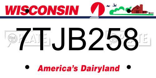 7TJB258 Wisconsin License Plate