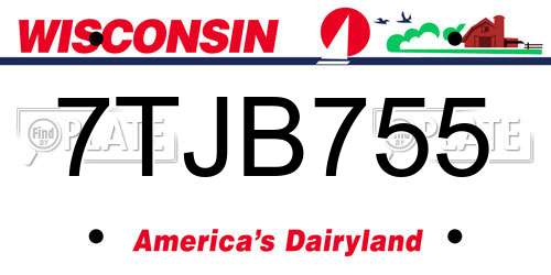 7TJB755 Wisconsin License Plate