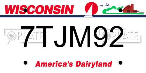 7TJM92 Wisconsin License Plate