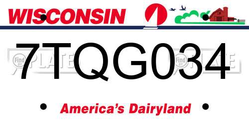 7TQG034 Wisconsin License Plate