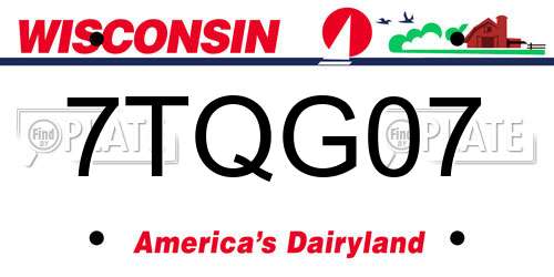 7TQG07 Wisconsin License Plate