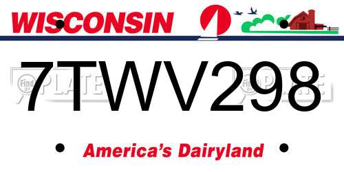 7TWV298 Wisconsin License Plate