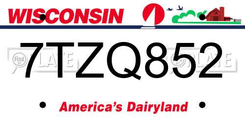 7TZQ852 Wisconsin License Plate