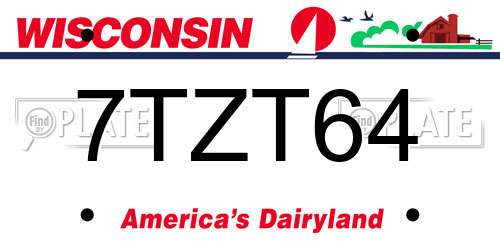 7TZT64 Wisconsin License Plate
