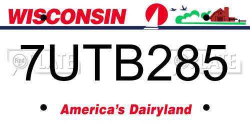7UTB285 Wisconsin License Plate