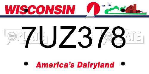7UZ378 Wisconsin License Plate