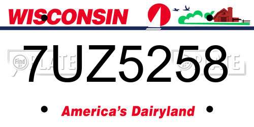 7UZ5258 Wisconsin License Plate