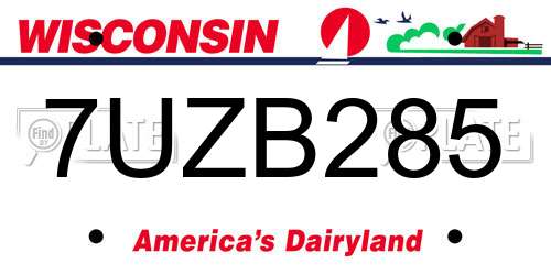 7UZB285 Wisconsin License Plate