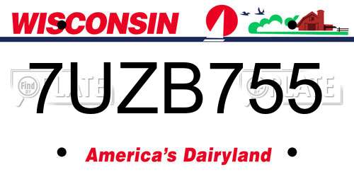 7UZB755 Wisconsin License Plate