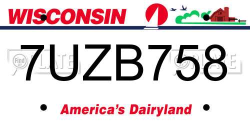 7UZB758 Wisconsin License Plate