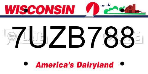 7UZB788 Wisconsin License Plate