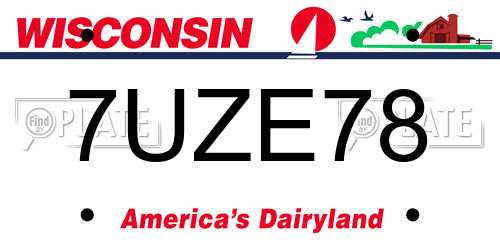 7UZE78 Wisconsin License Plate