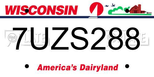 7UZS288 Wisconsin License Plate