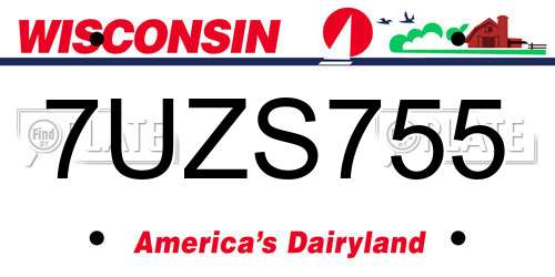 7UZS755 Wisconsin License Plate