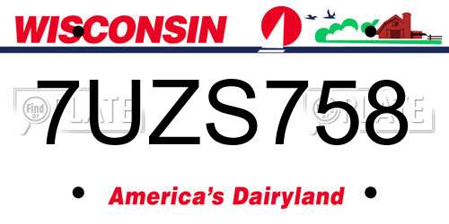 7UZS758 Wisconsin License Plate