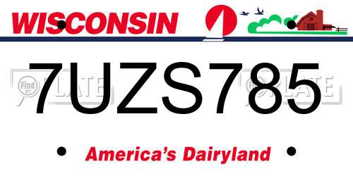 7UZS785 Wisconsin License Plate
