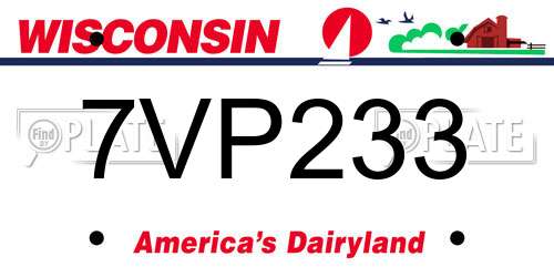 7VP233 Wisconsin License Plate