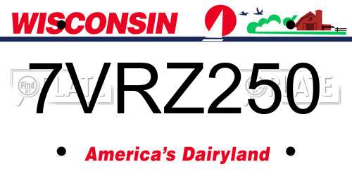 7VRZ250 Wisconsin License Plate
