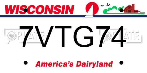 7VTG74 Wisconsin License Plate