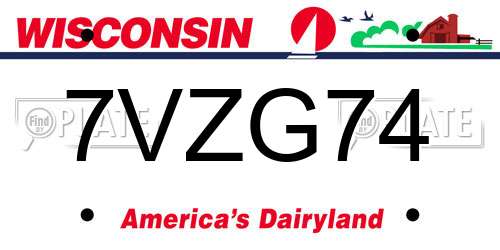 7VZG74 Wisconsin License Plate