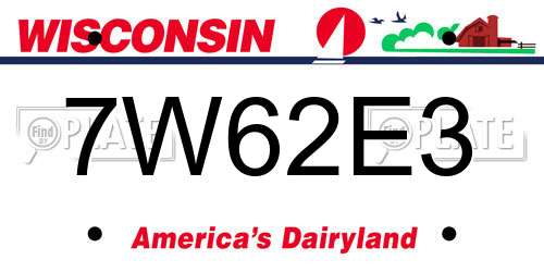 7W62E3 Wisconsin License Plate