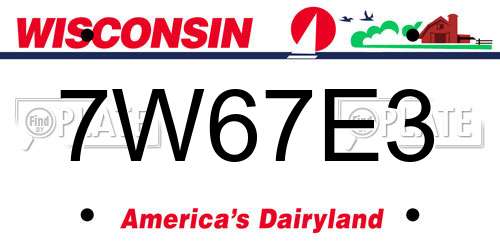 7W67E3 Wisconsin License Plate