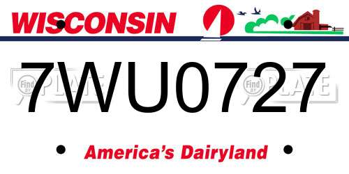 7WU0727 Wisconsin License Plate