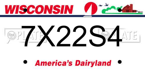 7X22S4 Wisconsin License Plate