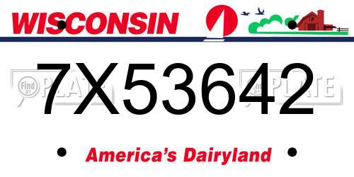 7X53642 Wisconsin License Plate