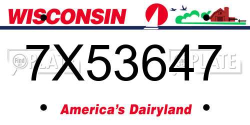 7X53647 Wisconsin License Plate