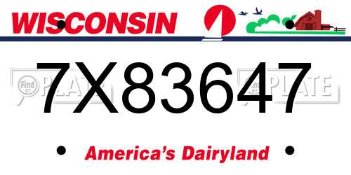 7X83647 Wisconsin License Plate