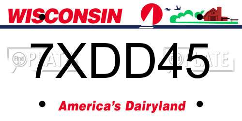 7XDD45 Wisconsin License Plate