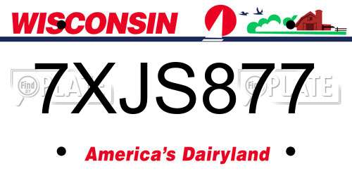 7XJS877 Wisconsin License Plate