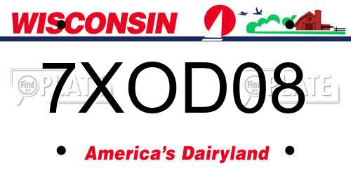 7XOD08 Wisconsin License Plate