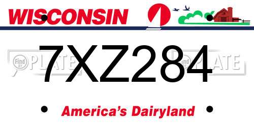 7XZ284 Wisconsin License Plate